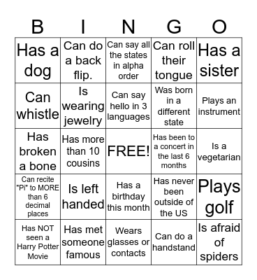 Getting to Know You Bingo Card