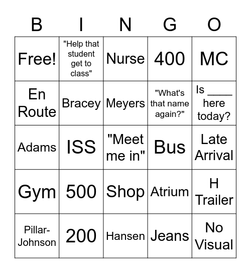 Morning Walkie Bingo Card