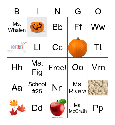 Kindergarten Bingo Card