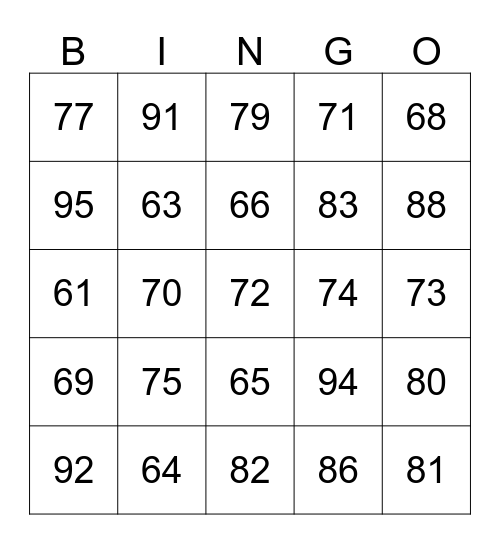 Kies de juiste getallen. Bingo Card