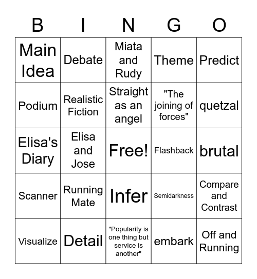 5th Grade Journeys Bingo Card