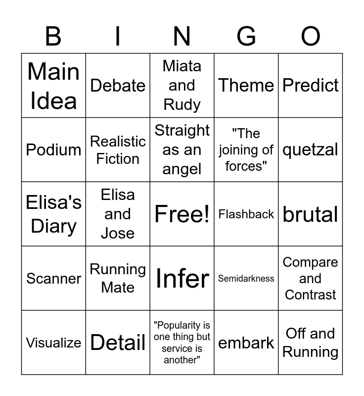 5th Grade Journeys Bingo Card