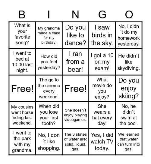 Questions!! Bingo Card