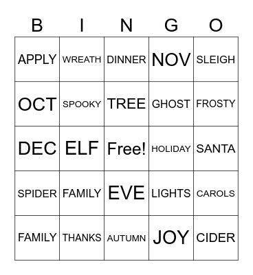 HOLIDAY BINGO Card