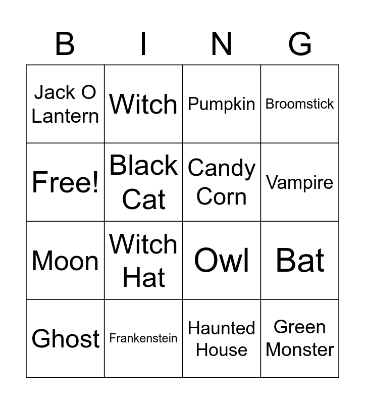 Halloween Bingo Card