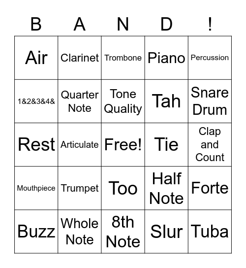 Band Room Bingo Card