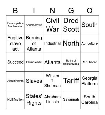 SS8H5A Bingo Card