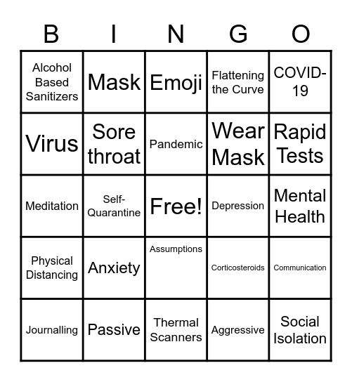 Health (Emotional, Physical and Mental Health Bingo Card