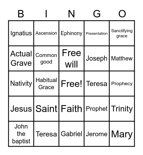 Religion Bingo Card