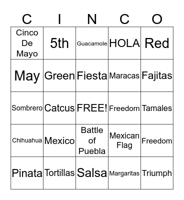 Cinco De Mayo Bingo Card