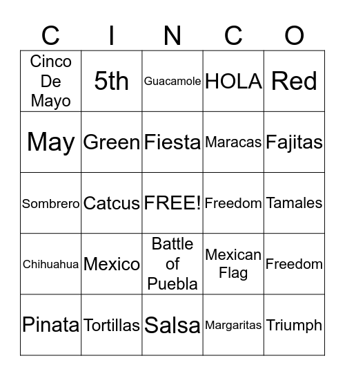 Cinco De Mayo Bingo Card