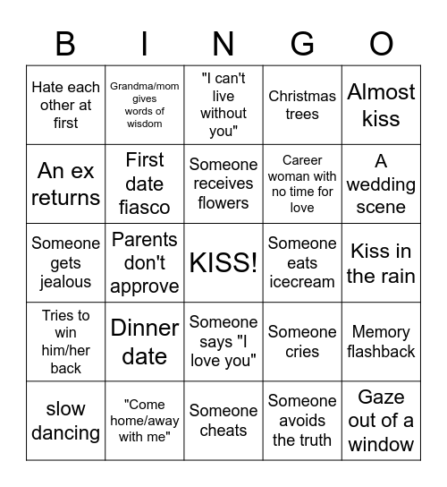 Chick Flick Bingo Card