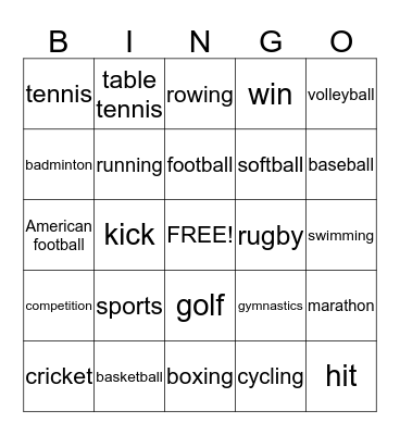 Sports Bingo Card