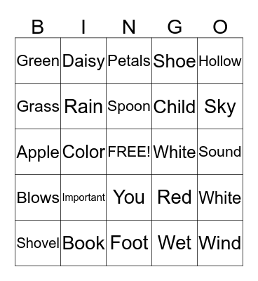 The Important Book Bingo Card