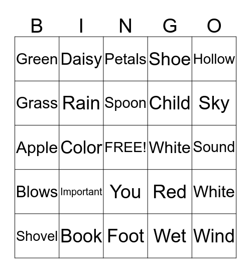 The Important Book Bingo Card