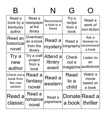 Adult Summer Reading 2015 Bingo Card