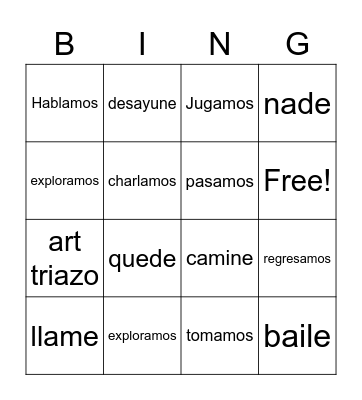 El preterito Bingo Card