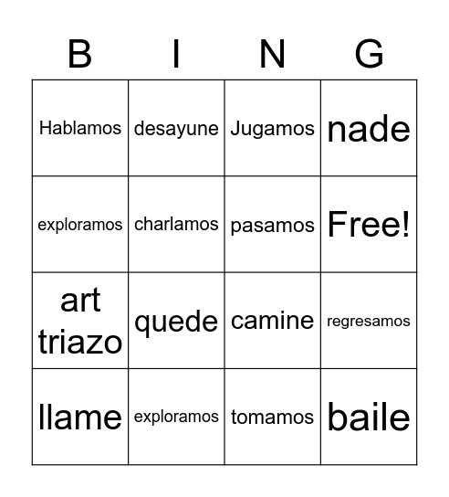 El preterito Bingo Card