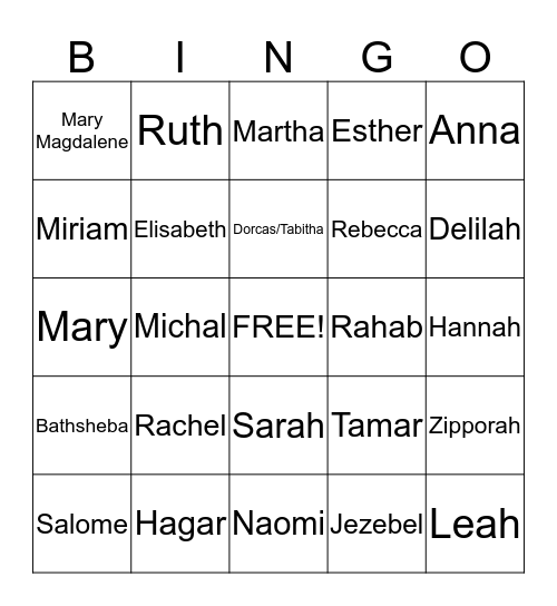 Women of the Bible Bingo Card