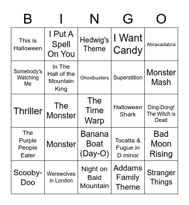 Spooky Song Bingo Card