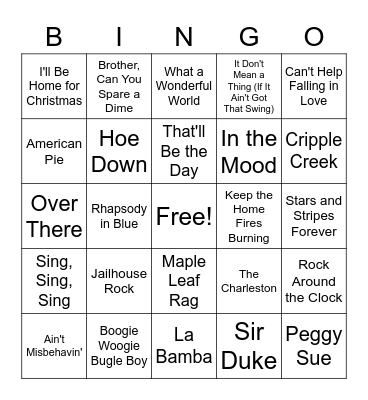 Song Bingo Card