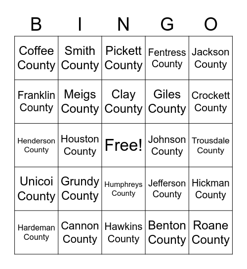 County Bingo Card