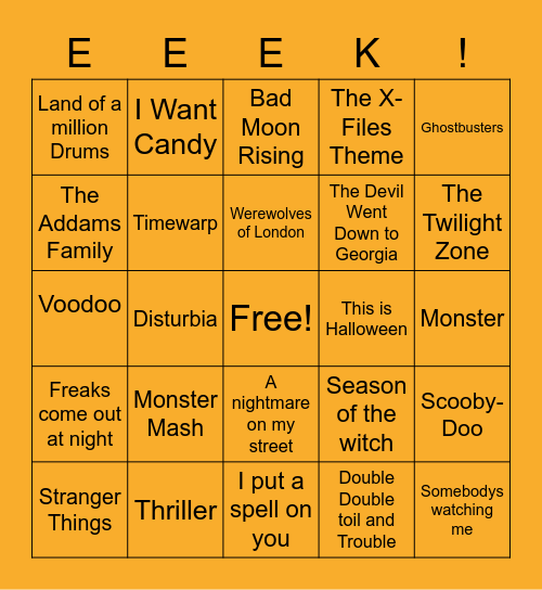 🦇🍬 Halloween Name-That-Tune 🎃👻 Bingo Card