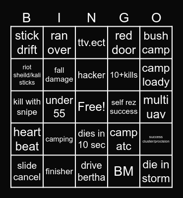 warzone Bingo Card