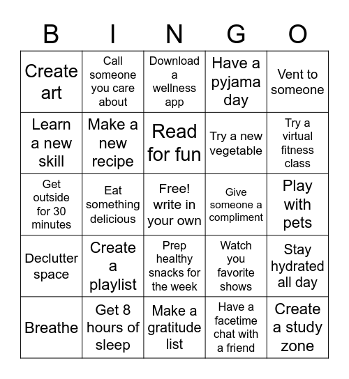 Wellness BINGO! Bingo Card