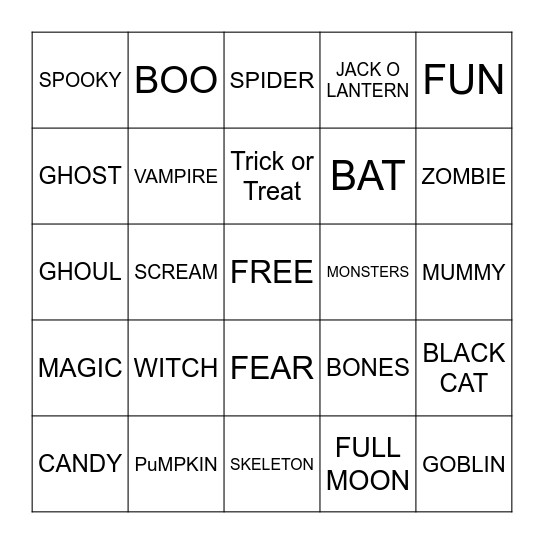 Halloween Bingo Card