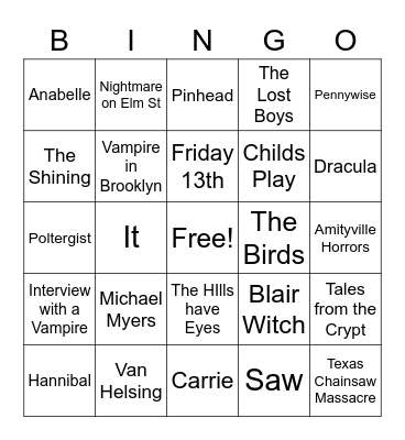 Scary Movies Bingo Card