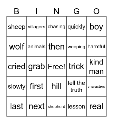 G2 U2 W2 The Boy Who Cried Wolf Bingo Card