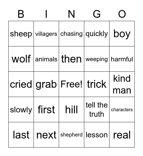 G2 U2 W2 The Boy Who Cried Wolf Bingo Card