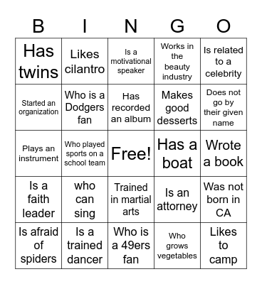 Find Someone Who Bingo Card