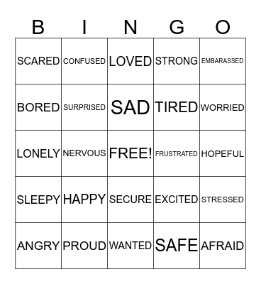 Feelings Bingo Card