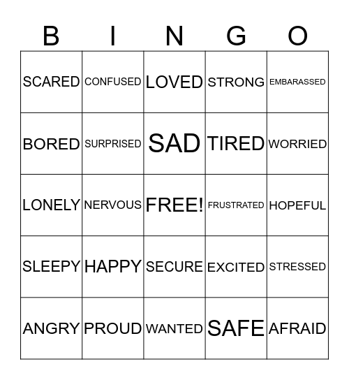 Feelings Bingo Card