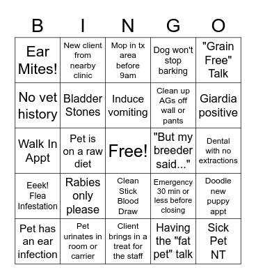 VET TECH BINGO Card