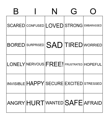 Feelings Bingo Card