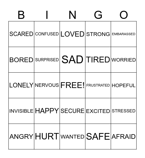 Feelings Bingo Card