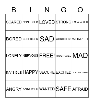 Feelings Bingo Card