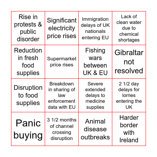 Operation Yellowhammer Bingo Card