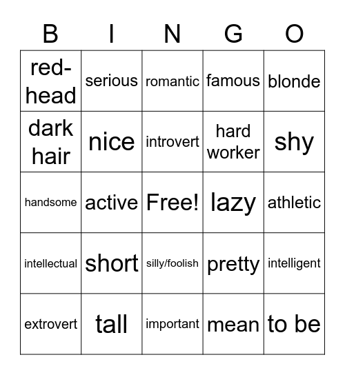 adjectives for ser Bingo Card