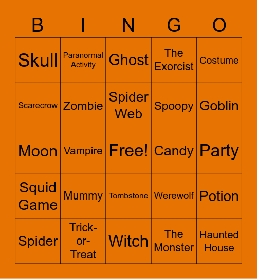 Halloween Bingo Card