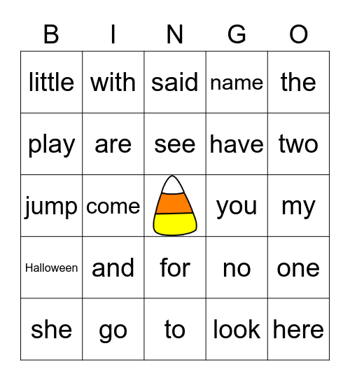 Sight Word Bingo Card