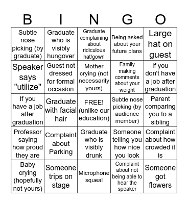 Graduation Bingo Card