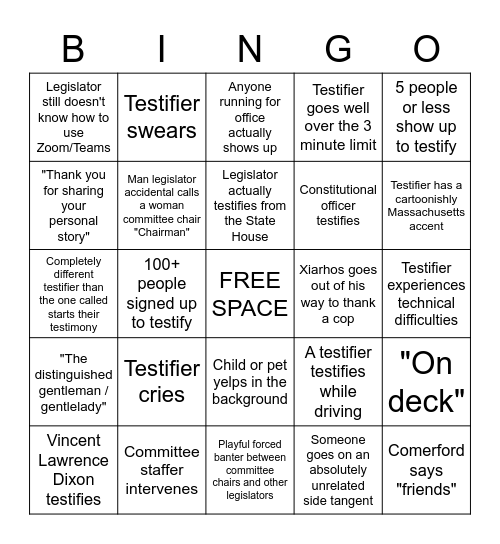 Committee Bingo Card