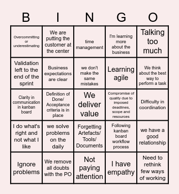 Retrospective Bingo Card