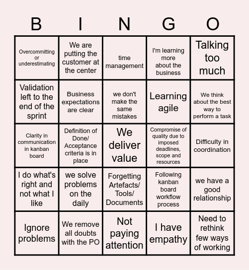 Retrospective Bingo Card