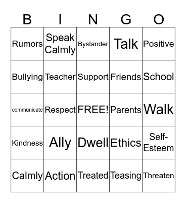 ANTI-BULLYING BINGO Card