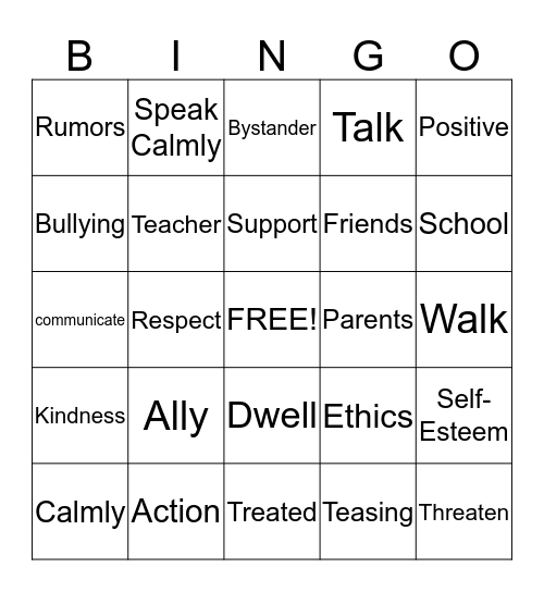 ANTI-BULLYING BINGO Card